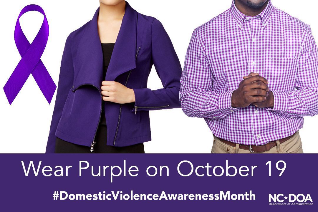 We're one week away! Next Thursday, October 19 is #WearPurpleDay in support of #DomesticViolenceAwarenessMonth, North Carolinians are encouraged to wear purple to show their support for survivors.