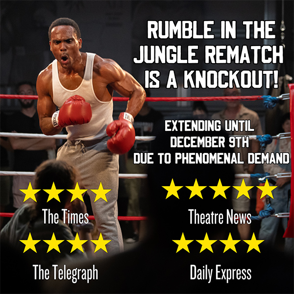TheatreNewsWeb's tweet photo. The time machine to Muhammad Ali’s iconic 1974 fight will remain open until 9th December! @rematchlive #RumbleintheJungle #DockX https://t.co/VoUviPsFio