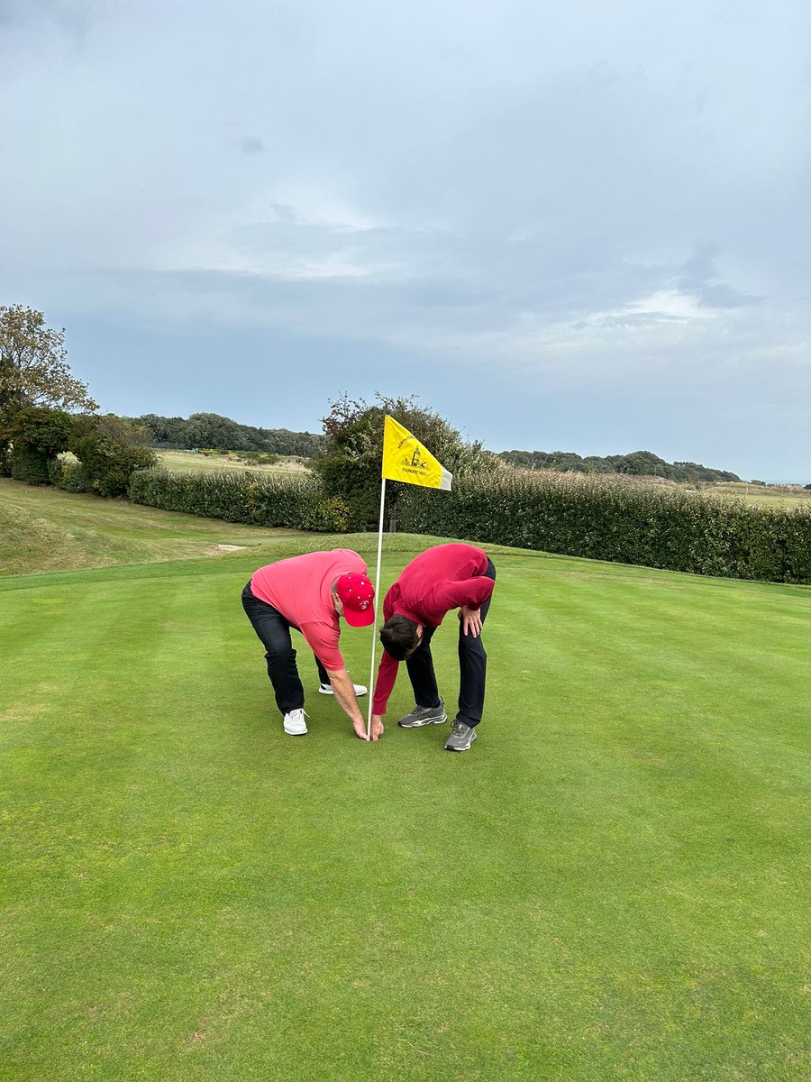 RoyalStGeorges's tweet photo. A fantastic day at @NorthForeland par-3 course for the inaugural Grand match between our staff and @RCPgolfclub staff. 

A narrow win for ourselves, but the highlight of the day, and many congratulations to Haydn Grey and Clive Carrick for halving the 5th with a hole-in-one each. https://t.co/IKkd22AJs4