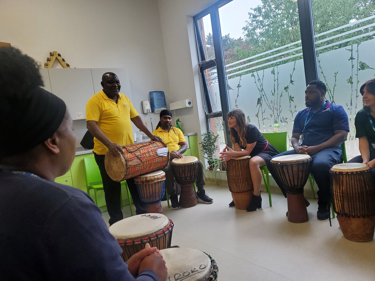 Brilliant to see the people on our wards enjoying the drumming as part of #blackhistorymonth2023 The energy in people after the session was lovely to see @HPFT_NHS thanks @kate_linhart11