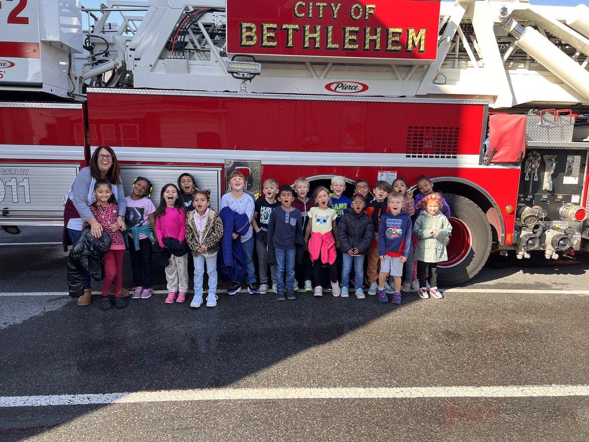 Calypso1stGrade's tweet photo. Thank you Engine Company 6 for allowing us first graders to visit the firehouse today. We had so much fun learning about the trucks and equipment. The best part was shooting the fire hose!!! @BethlehemAreaSD @CalypsoPTC @CalypsoES https://t.co/SWbhXt1ICO