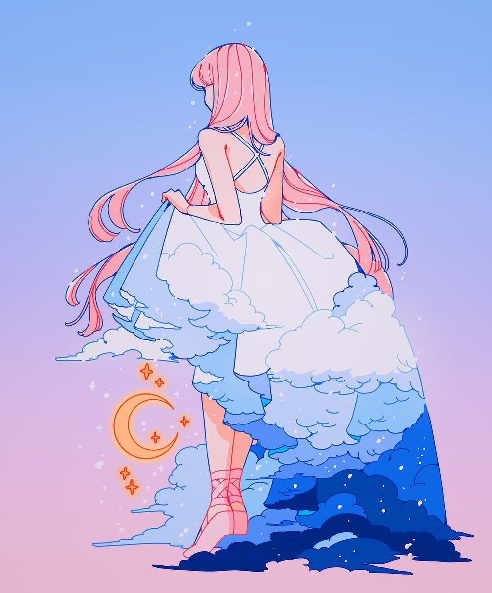 1girl solo pink hair dress long hair gradient gradient background  illustration images