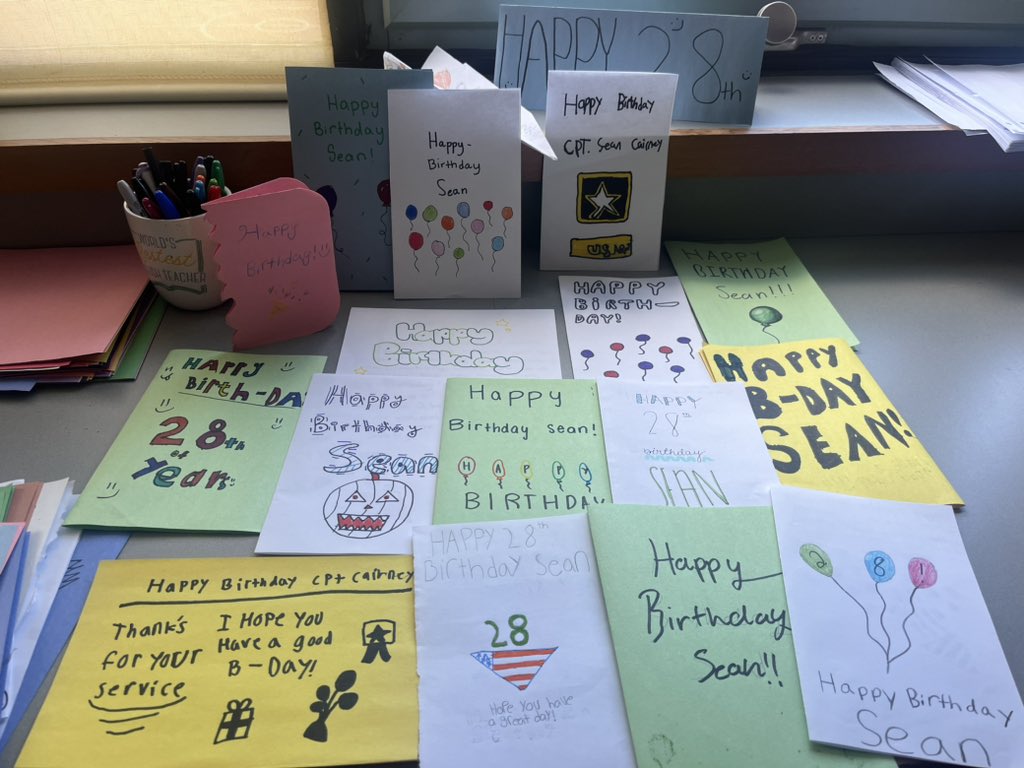 The 8th grade talked a little about Portrait of a Graduate yesterday. We practiced global citizenship and empathy by making birthday cards for my brother who is serving overseas for the U.S Army!