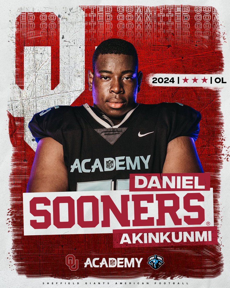 Daniel Akinkunmi has committed to <a href="/UofOklahoma/">University of Oklahoma</a>  🇬🇧 🏈

From the Sheffield Giants Academy to <a href="/NFLAcademy/">NFL Academy</a> and now <a href="/OU_Football/">Oklahoma Football</a>... 

<a href="/official_Grind4/">Daniel Akinkunmi</a> announced his #CFB commitment earlier today 💙

#NFLAcademy #SheffieldFootball #BoomerSooner

📷: <a href="/NFLAcademy/">NFL Academy</a> 
💻: <a href="/ktrants_/">kyle</a>