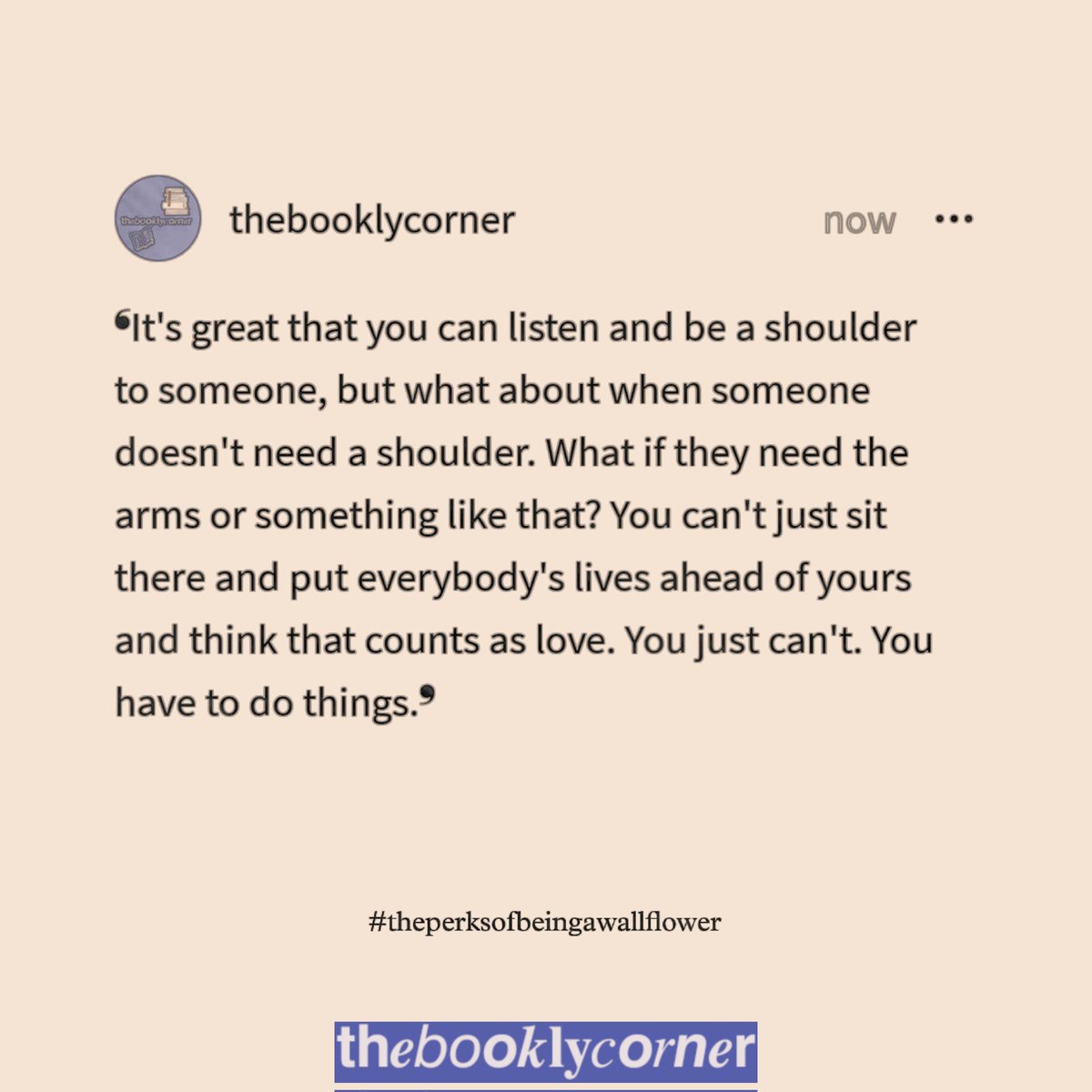 thebooklycorner's tweet photo. #thebooklycorner #bookstagram #readmorebooks #lovebooks #booklover #quotes #uniquequotes #quoteoftheday #quotesdaily #bookquotes #quotestagram #twitter #tweets #dailytweets #trending #trendingtweet #deepthoughts #deepquotes #deeplines #LiteraturePosts #theperksofbeingawallflower https://t.co/jKBcD9ogzp