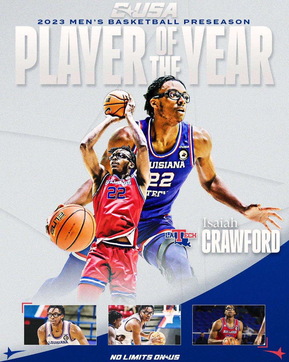 2023 CUSA Men’s Basketball Preseason Player of the Year Isaiah Crawford, @LATechHoops #NoLimitsOnUs | t.ly/-wOUz