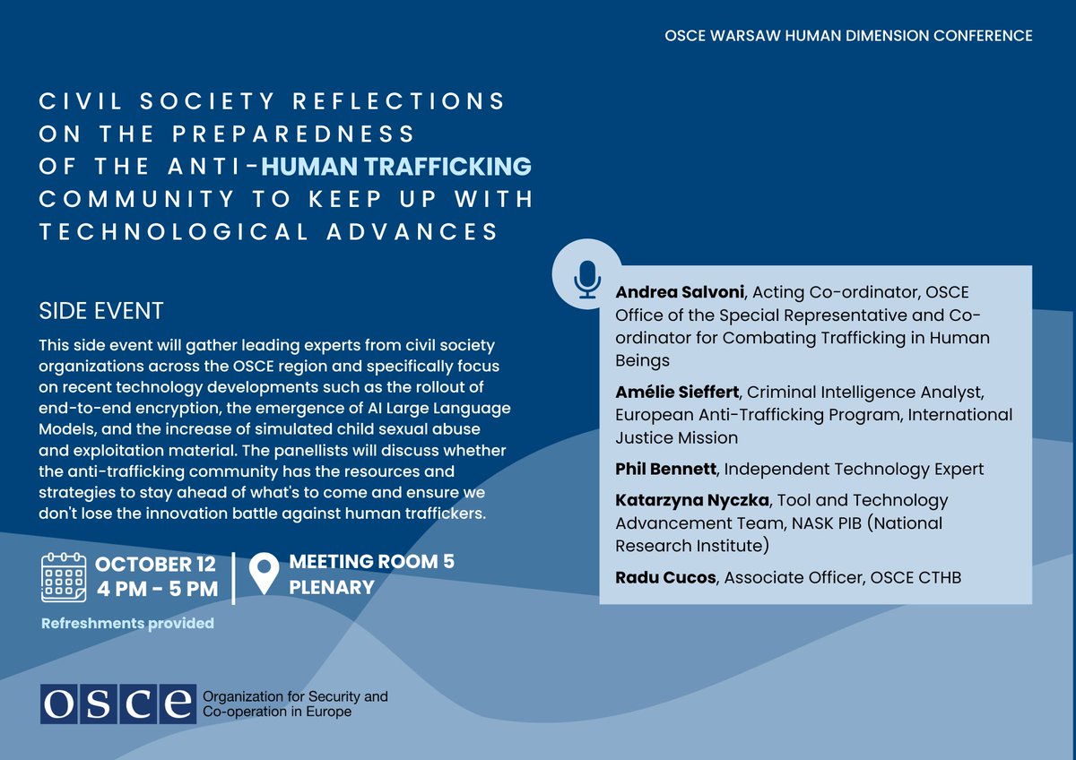 osce_cthb's tweet image. "#Traffickers have been misusing #Technology to generate greater harm to #victims and vast amounts of illegal profits. They are skillful at applying the newest #innovations in the #tech field, and it feels like we are always lagging behind. 
We are here today precisely for this