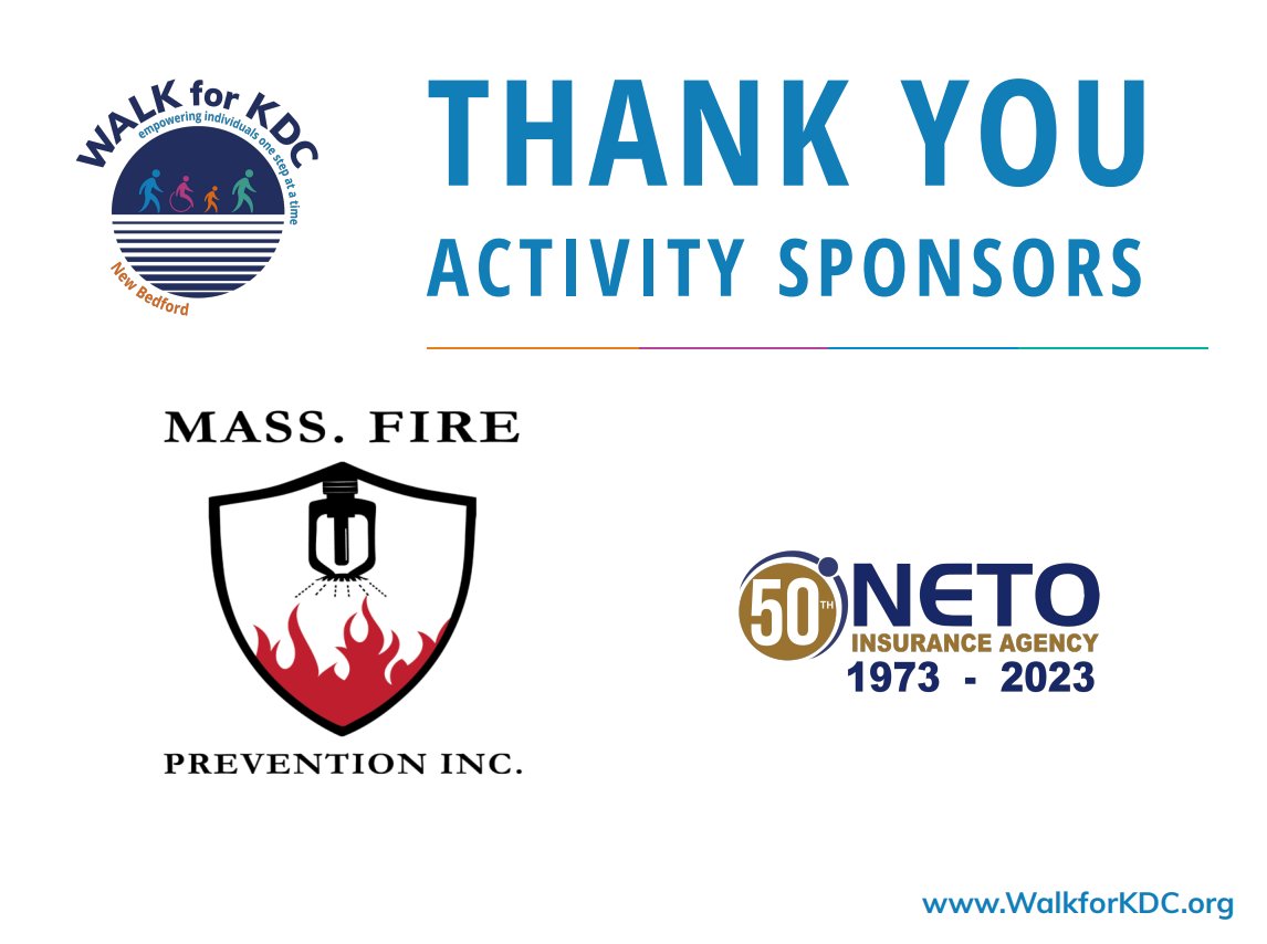 🙏 Shoutout to our incredible Walk for KDC sponsors: Milestone Mortgage Solutions, Clean Uniforms, Mass Fire Prevention Inc and Neto Insurance Agency!
Let's continue to walk together towards a brighter future! 🚶‍♀️🚶‍♂️ #WalkForKDC #WeAreKDC #ImpactForLife