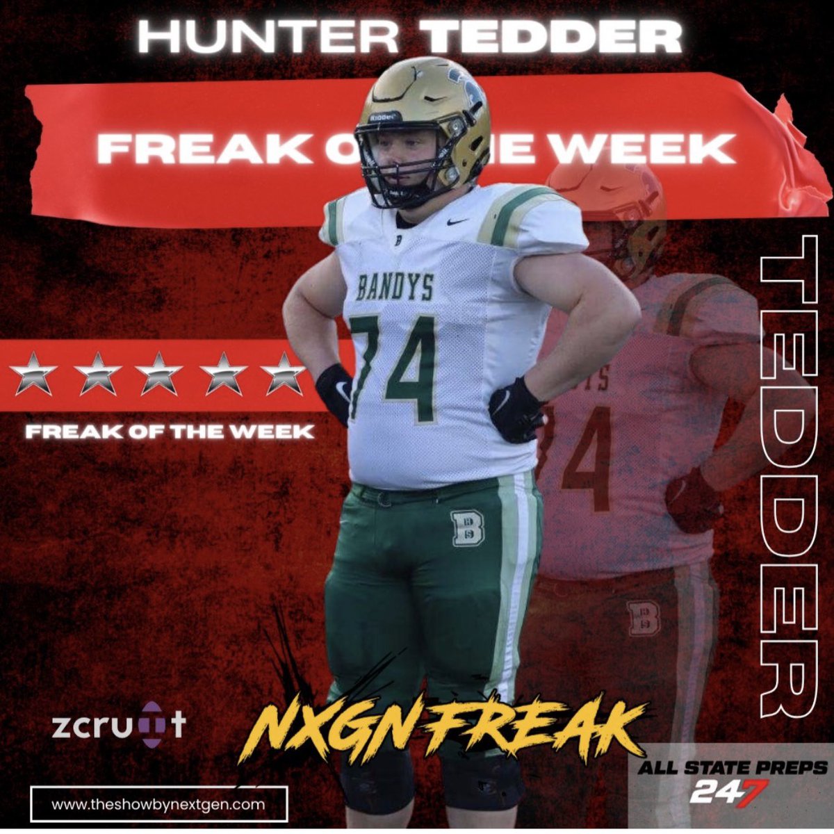 Hunter__Tedder's tweet photo. Blessed to be named “Freak of the week” @TheSHOWByNXGN thank you for this national honor. I got to keep grinding, hustling, and improving! @BandysFB @CountryTrojan @WingateFb 

#SophomoreYear #LeftTackle #Varsity https://t.co/PzGnz9rhjv