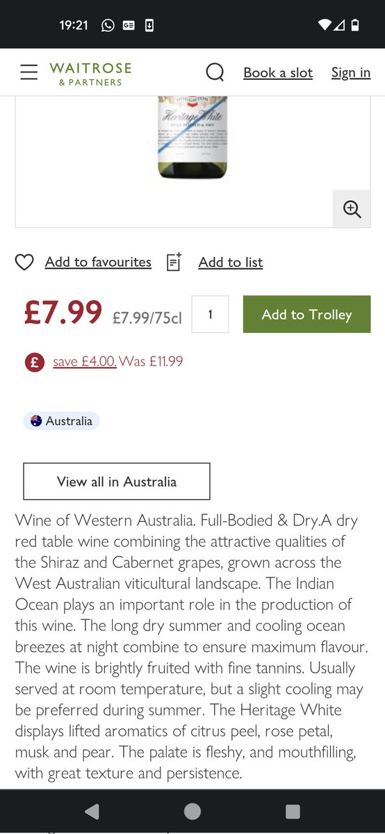Zeus84uk's tweet photo. @waitrose Hi, I think the description of this wine needs checking 🤔 https://t.co/wnoztK8iCc