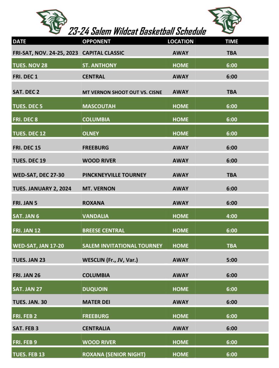 23-24 Basketball Schedule #LetsGoCATS #SimpleSoundSolid