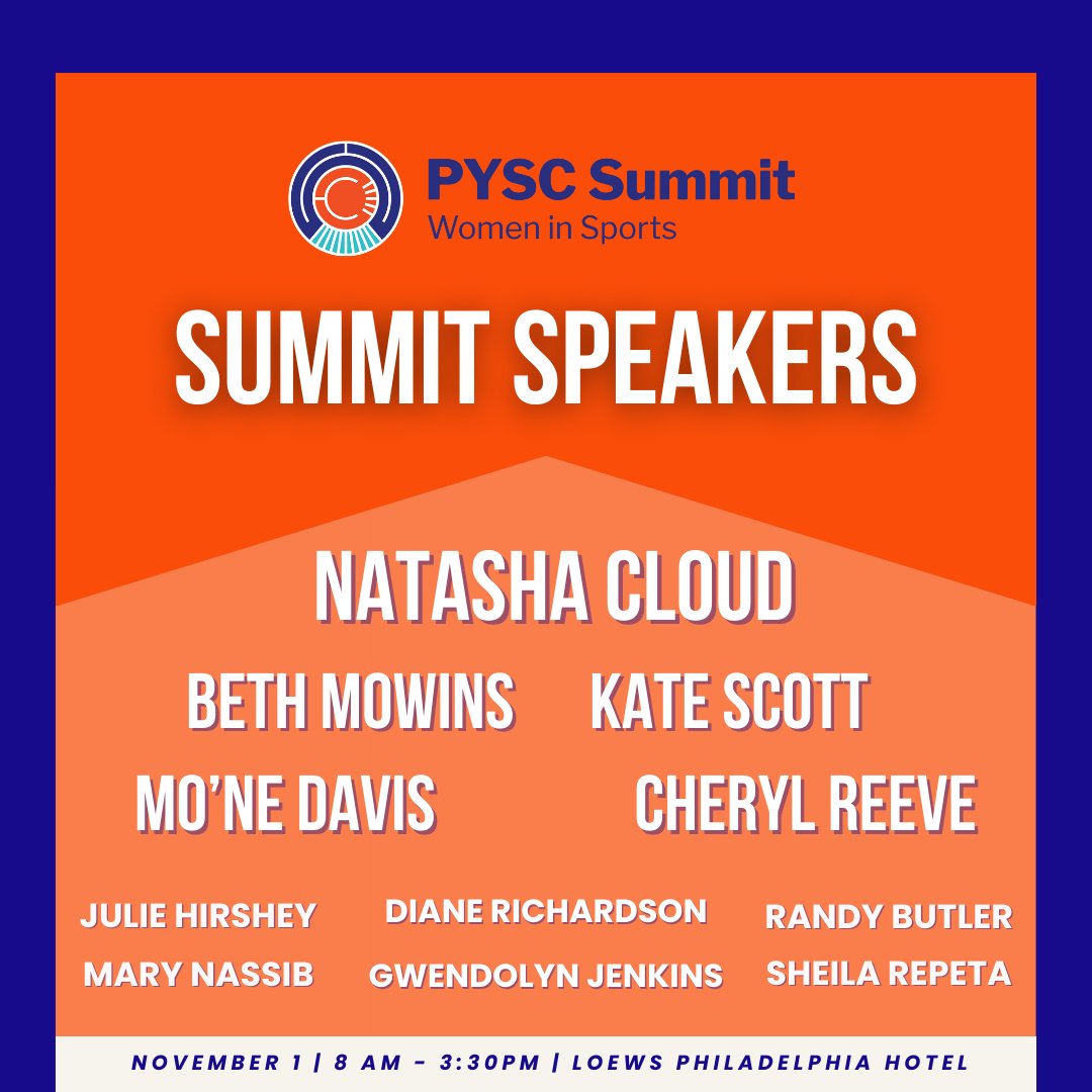 PhilaYouthSport's tweet image. PYSC is THRILLED to introduce the PYSC Summit: Women In Sports Speakers that are joining us on Wednesday, November 1st from 8am-3:30pm at the Loews Philadelphia Hotel! 

For more information about The Summit, visit pyscsummit.com!

#PYSC #WomenInSports #PYSCSummit