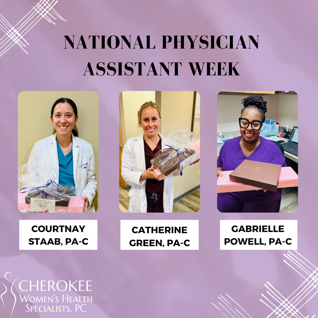 atlantaobgyn's tweet photo. It's another special week at CWHS! Help us honor our THREE INCREDIBLE PAs! 💜
Thank you for all that you do. Your hard work and dedication are greatly appreciated! 😊

#nationalpaweek  #womenshealth #thankyou #appreciated #obgyn #thankful https://t.co/6yXAPATF6e