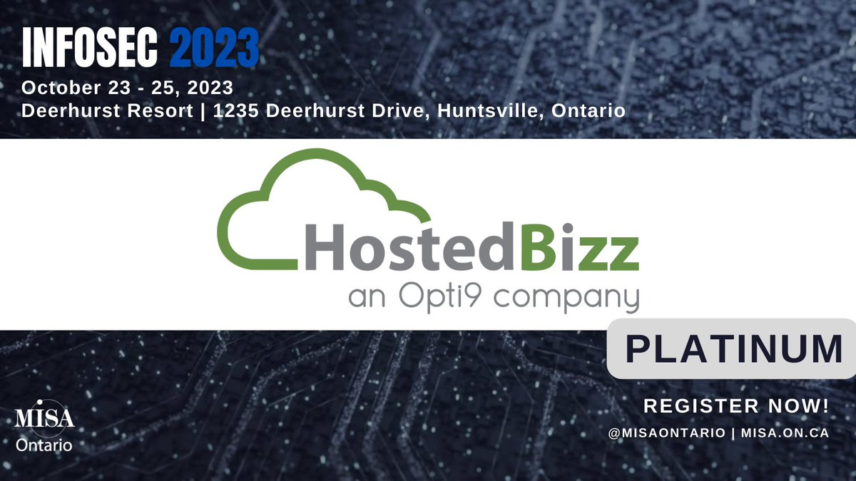 MISAOntario's tweet image. A heartfelt thanks to our platinum sponsor @HostedBizz for their support. Attend Ontario&apos;s Premier Municipal Cybersecurity Conference - #InfoSec2023! Learn More: ow.ly/Z1MP50PVkIT

#OnMuni
#CSAM
#LocalGov
#CyberSafety
#MunicipalIT
#DigitalResilience
#CyberAwareness