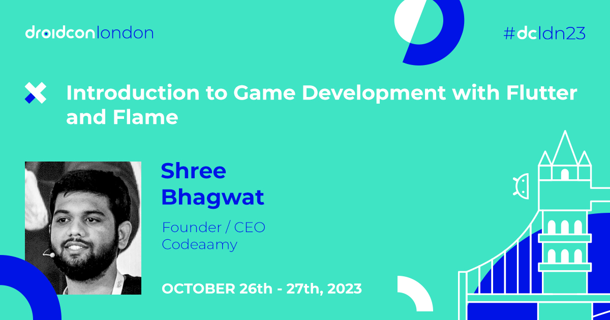 droidconLondon's tweet photo. Thrilled to have @shreebhagwat94 part of the #dcldn23 lineup โจ
This session will focus on n Game Development in #Flutter. Get a basic introduction to #Flame & #FolderStructure, #GameLoop, #CollisionDetection, adding objects, & more.
Full abstract: https://t.co/zJBwqOpKpu https://t.co/1SeSmV0NBs