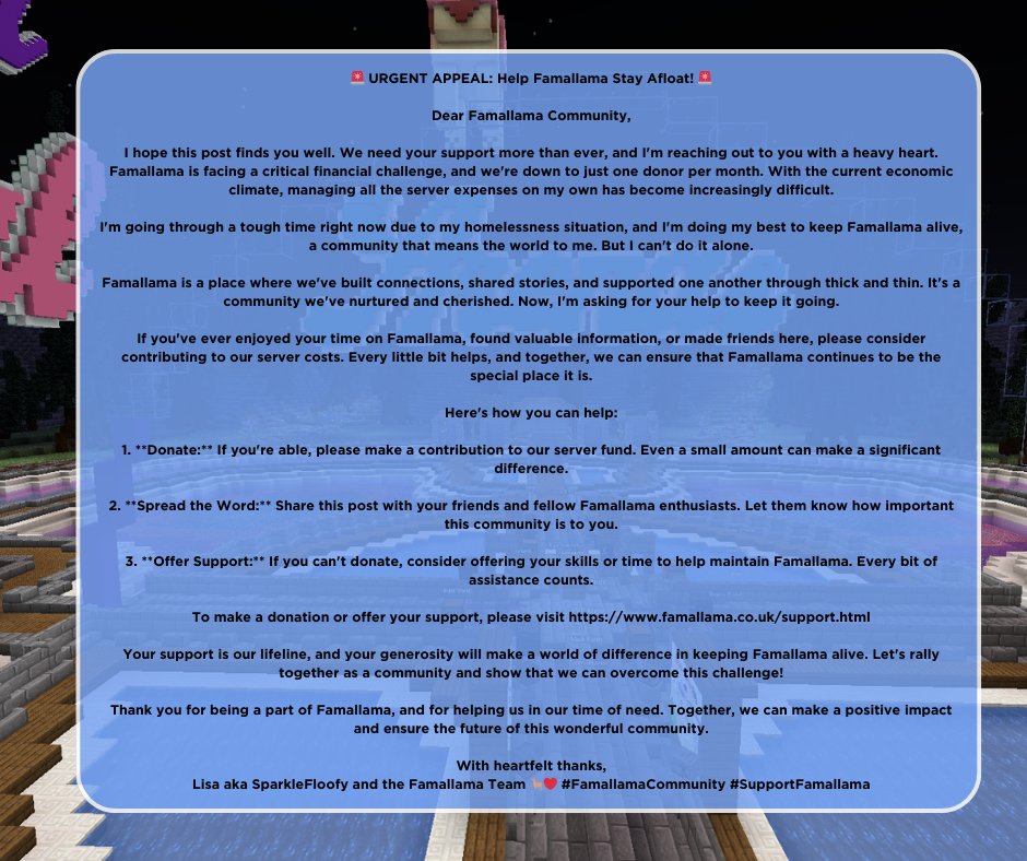 Sad news I'm afraid but I will do my absolute best to keep things going. #donate #urgentappeal #minecraft #Mojang #Autism #adhdawareness #Neurodivergent
