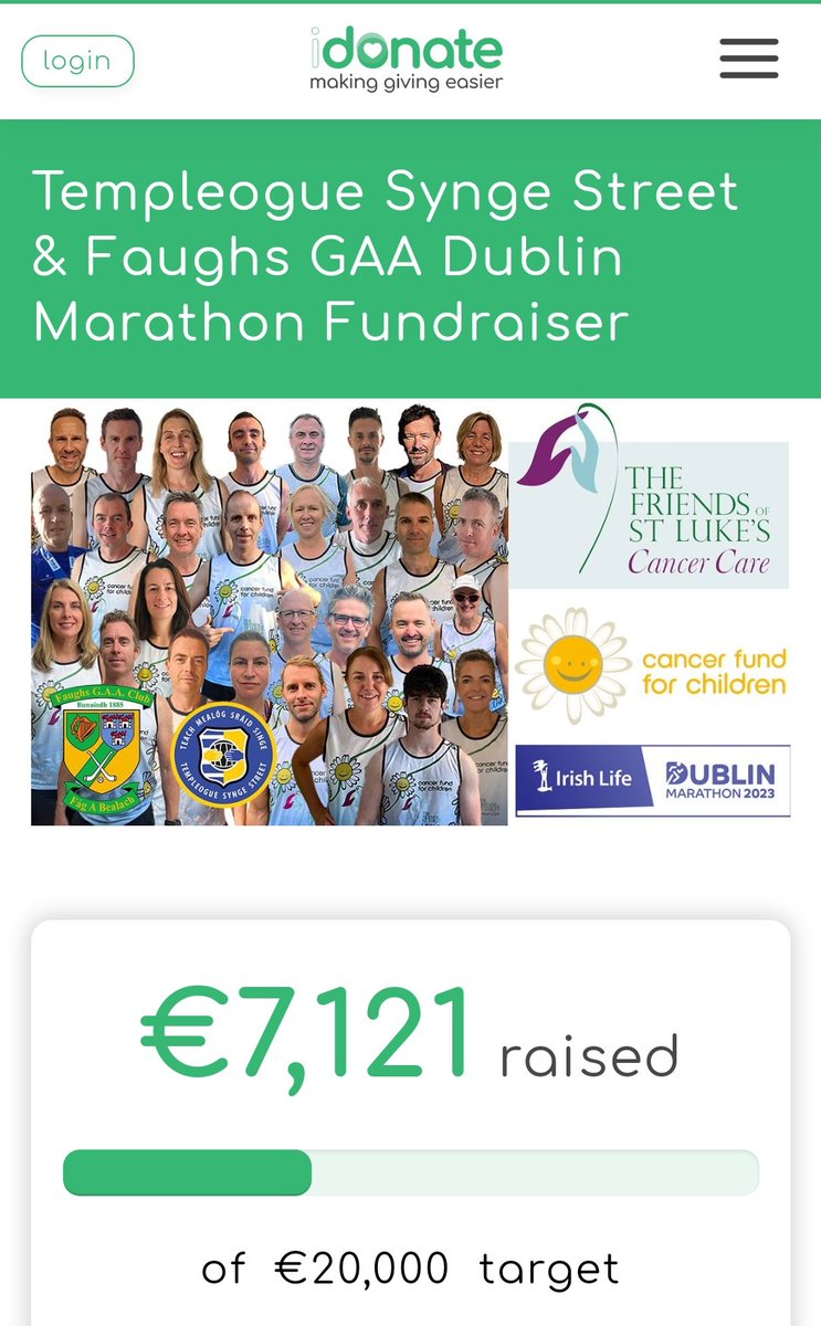 A tale of two teams, running for two great causes. 💙💛💚 29 brave mentors and coaches from Templeogue Synge Street and @FaughsGAA GAA Clubs are participating in the 2023 Irish Life Dublin Marathon on Sunday Oct 29th. They hope to raise 20k link ⬇️⬇️⬇️ idonate.ie/fundraiser/tem…