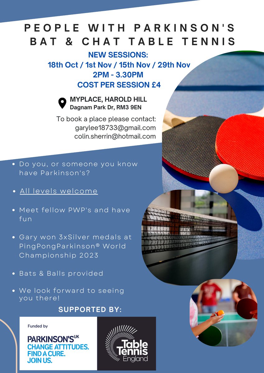happyhotspur7's tweet photo. Details of the next Parkinson's Bat &amp; Chat LB of Havering 🏓🏓🏓 https://t.co/LiYVKBkY5W
