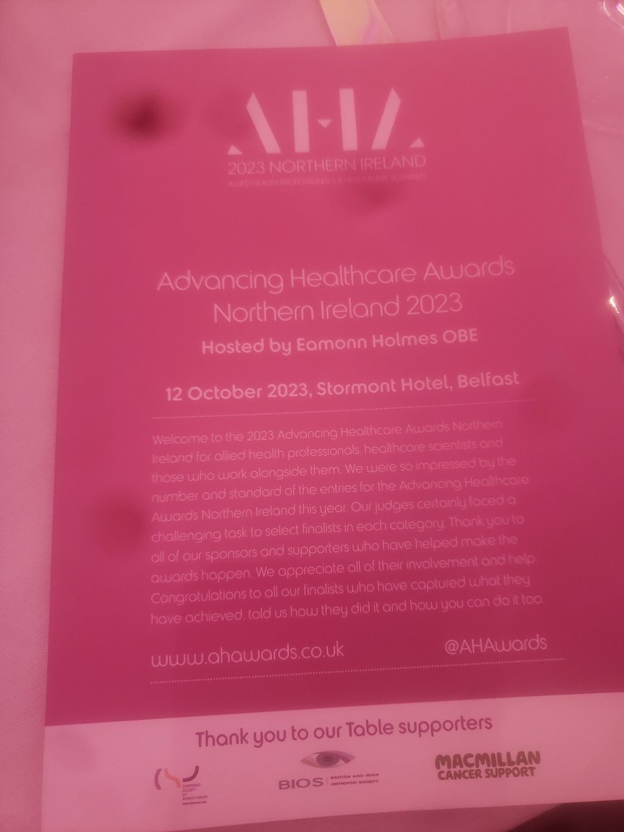 Looking forward to a great evening celebrating the achievements of AHPs in Ireland at the Advancing Healthcare Award NI