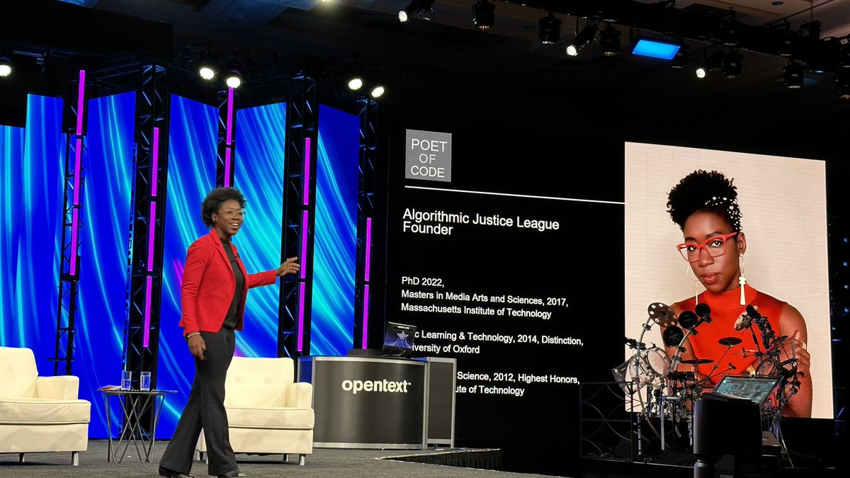 rwang0's tweet image. MyPOV: @jovialjoy shares her AI experiences on bias. @AJLUnited 

@OpenText #OpenTextWorld
