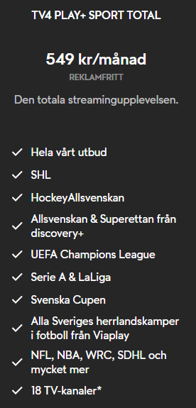 JRLid's tweet image. Kom igen nu @TV4_Hockey @TV4, dags att ta tillbaka ett paket med bara SHL. Övrig sport är för mig helt ointressant och jag kommer aldrig betala 549 kr/mån för att följa favoritklubben.
#IPTV #HockeyTwitter #SHL