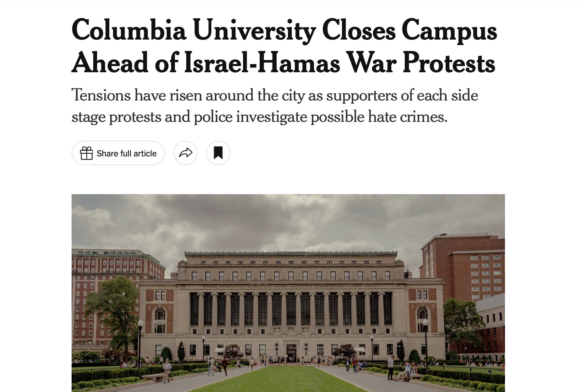 Columbia University Closes Campus Ahead of Israel-Hamas War Protests - The  New York Times