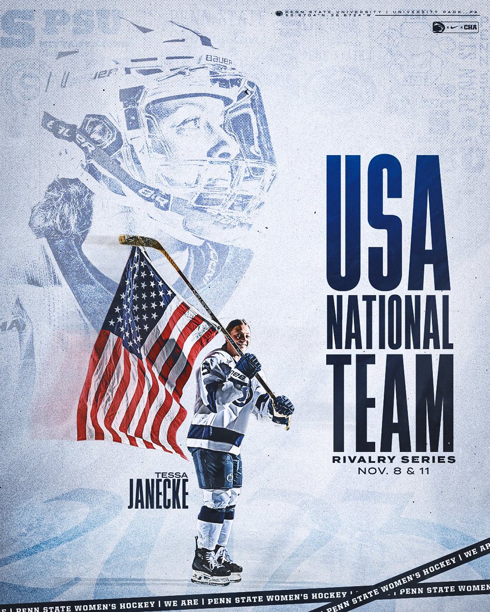 PennStateWHKY's tweet photo. Adding 𝐫𝐞𝐝 to the 𝐰𝐡𝐢𝐭𝐞 &amp; 𝐛𝐥𝐮𝐞 🇺🇸

Congratulations to Tessa Janecke on being named to Team USA’s roster for the 2023-24 Rivalry Series! 

#WeAre https://t.co/6GFc8q1SSF