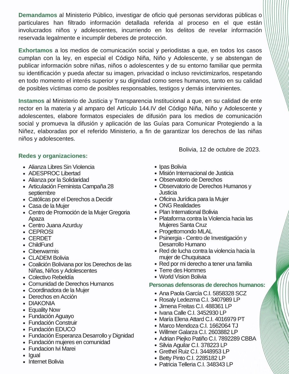 #PRONUNCIAMIENTO

¡RESPETAR LA DIGNIDAD Y PRIVACIDAD DE NIÑAS Y NIÑOS ES OBLIGACIÓN DE LOS MEDIOS DE COMUNICACIÓN, DEL ESTADO Y LA SOCIEDAD CIVIL!