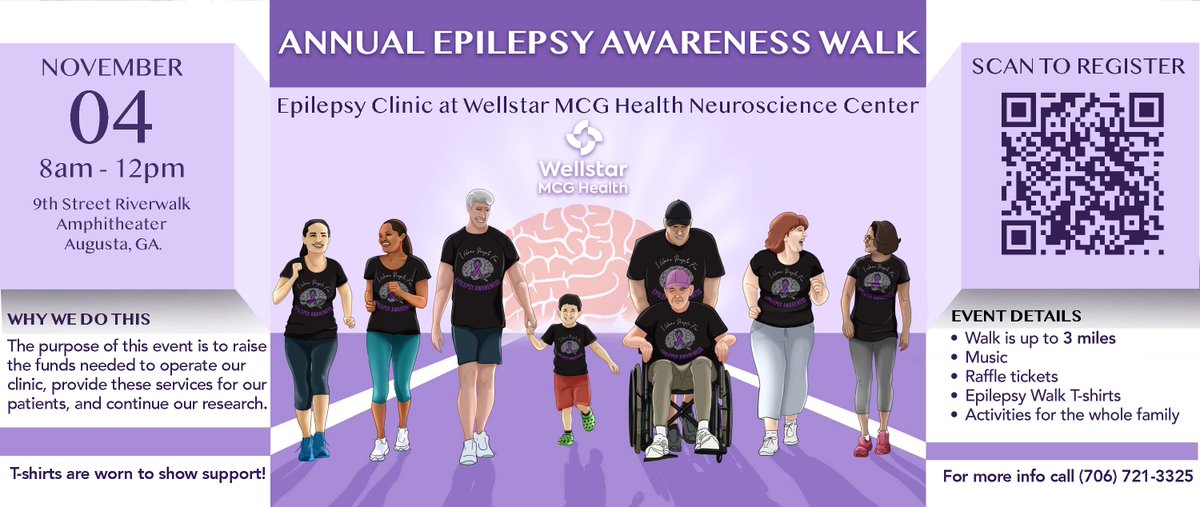 November is Epilepsy Awareness Month! 
The MCG Neurology Dept  Presents: 

Annual Epilepsy Awareness Walk Nov 4, 2023