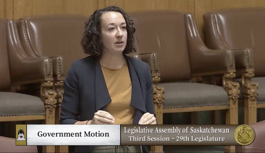 Boss babe in the house: @Sask_NDP MLA @nicolesarauer approaching hour 2 of speaking up for democracy. 'This government is actively limiting the public input on this piece of legislation - one that tramples the rights of children under the Charter of Rights and Freedoms.' #skpoli