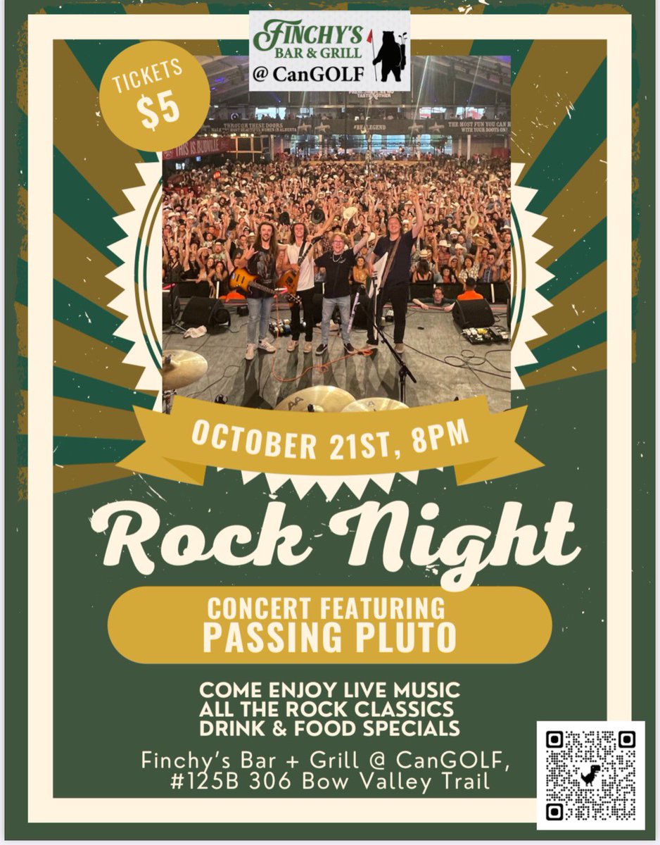 Global_Smith's tweet photo. @Flapjack92 @CanGOLF_Canmore @GlobalCalgary @TourismCanmore @banfflakelouise Thanks so much for spreading the word Forbes !! 

It’s going to be a rocking night at Finchy’s with PASSING PLUTO. 

SATURDAY OCTOBER 21st, 8PM in CANMORE 🏔️🎸🥁💪

CHECK THEM OUT ON THIS LINK:
https://t.co/AAYAkavlZ0

Tickets here 👇 RT !!! https://t.co/ZSRYN547Tl