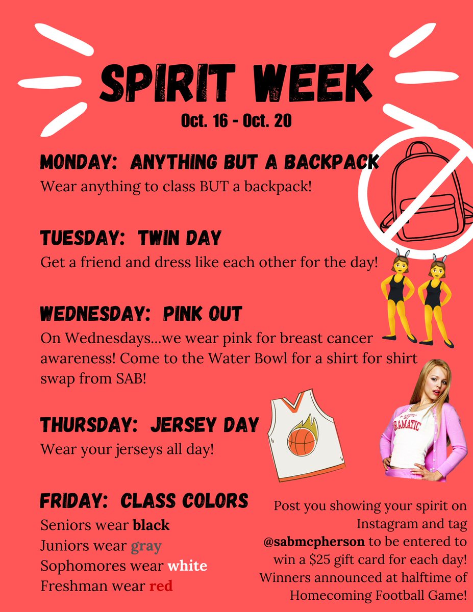 _MCStudentLife's tweet photo. Homecoming is NEXT WEEK! Don't forget to dress up daily and send your photos to SAB! https://t.co/bNPCov73g4