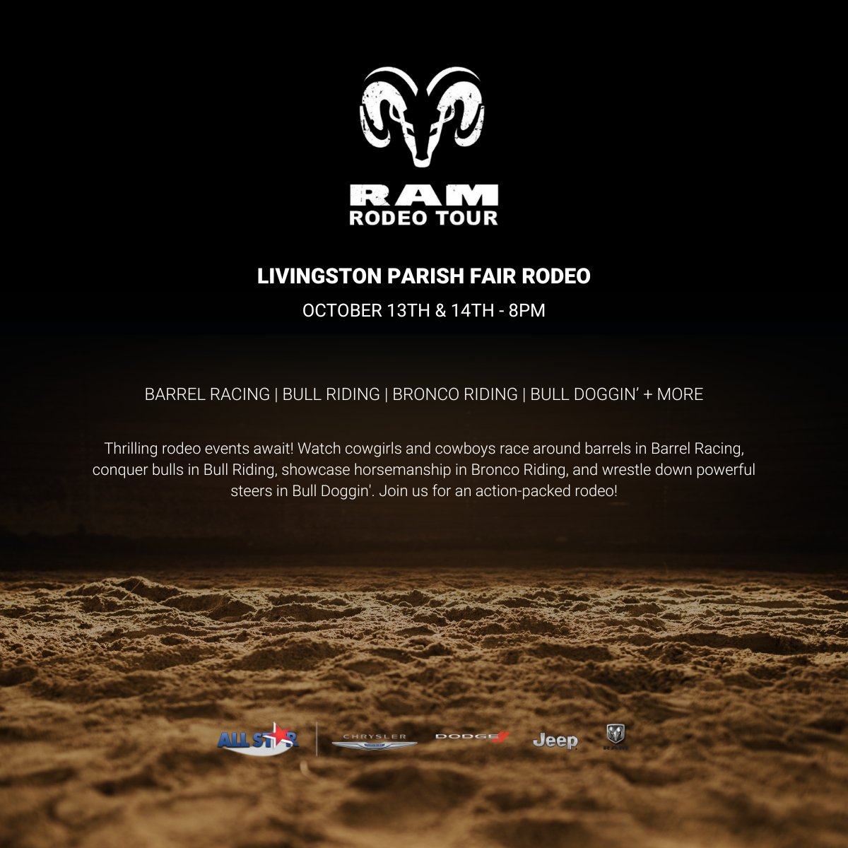 allstarautoLA's tweet photo. Saddle Up and Hold On Tight! ππ€ It's Barrel Racing Time at the Livingston Parish Fair & Ram Rodeo. Witness the Lightning Speed and Precision of Skilled Cowgirls and Cowboys as They Navigate the Barrels. π #LivingstonRodeo #BarrelRacing #RamRodeo #RodeoThrills https://t.co/TfIw65F5kg