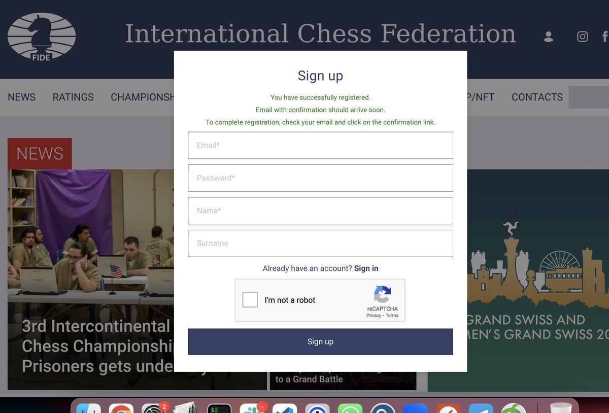 dssenthil's tweet photo. @FIDE_chess I'm trying to register for a new account and never getting a registration email (been trying for months). Is this something you can fix? https://t.co/EcadpHuENA