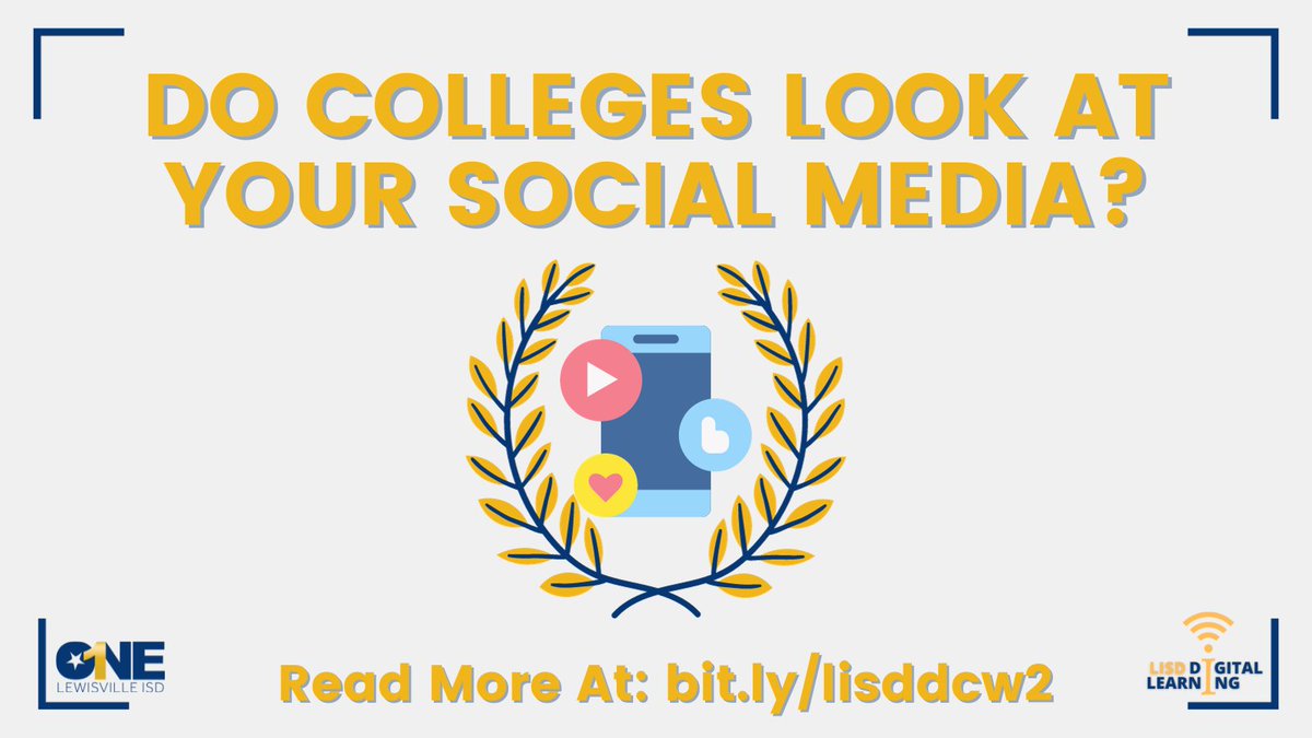 DigitalLISD's tweet photo. Do colleges look at your social media? Read this article by University of South Florida Admission Offices.  #DigitalLISD #LISDLib #DigCitWeek #ONElisd https://t.co/rnWJpdW39B https://t.co/vShaMewzMK