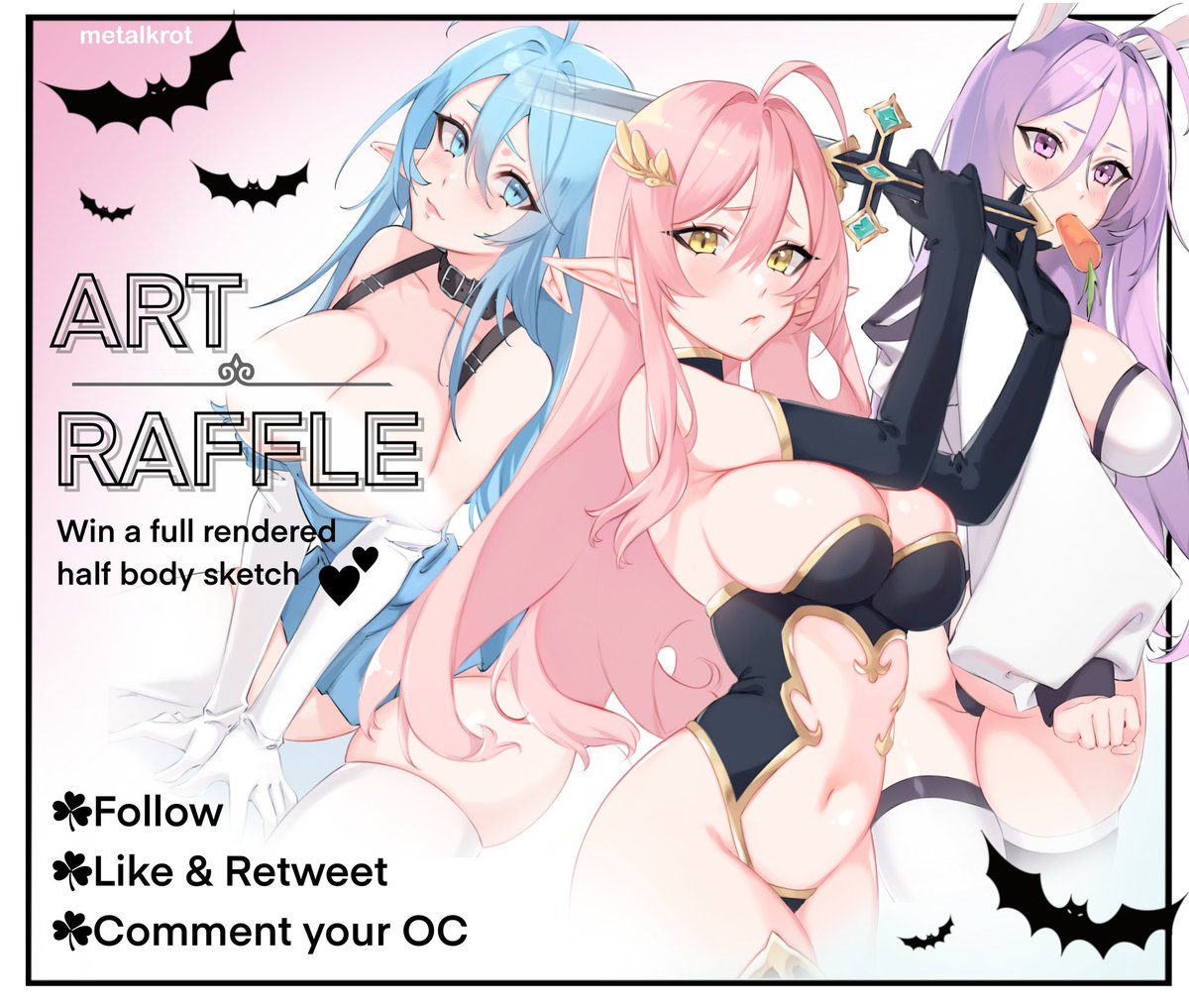 metalkrot's tweet photo. ✨ ART RAFFLE 🖤
Win a full colored half body sketch!

Requirements:
•Follow me
•Like this tweet 
•Retweet (no QRTs)

Ends October 31th
Good luck to everyone! ♡︎
#raffle #artraffle https://t.co/7XaQyNZ8bq