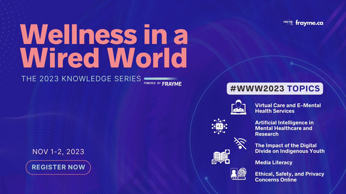 🌐Register now for the 2023 Knowledge Series! #WWW2023 will dive into the digital world’s impact on youth wellness, exploring a range of topics like virtual care, AI, media literacy, and more!

Register for free: bit.ly/3ZHtnKP

🗓️Nov 1-2, 2023
📍zoom