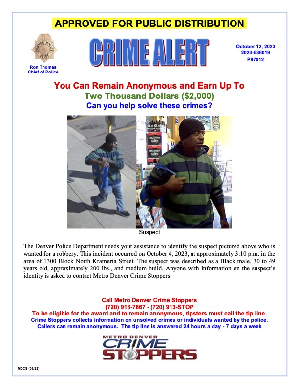 CrimeStoppersCO's tweet photo. #Denver - Recognize this individual? Help @DenverPolice #SaferDenver. Call Crime Stoppers 720.913.7867 - remain anonymous, earn a cash reward and help make . #CrimeStoppers #StopCOCrime #MDCS #StopCrimeCO https://t.co/xURojmnhI5