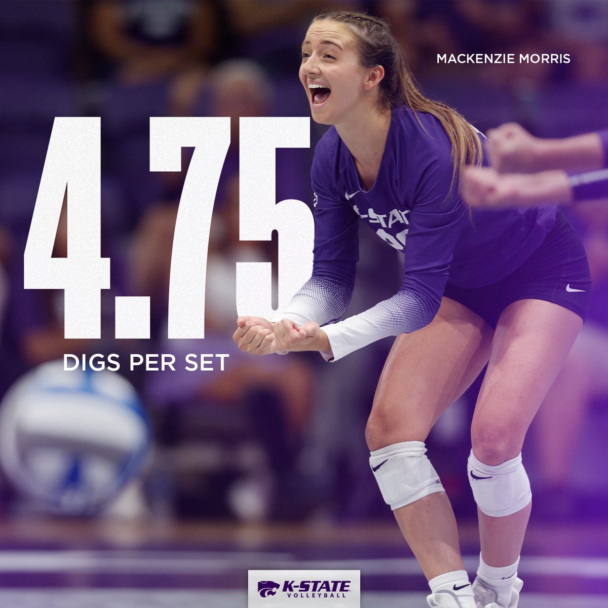 KStateVB's tweet photo. Back on 🔝

With 21 digs in last night's sweep, @mackenzmorris22 is back on top as the Big 12 digs per set leader! 

#KStateVB x @Big12Conference https://t.co/JFJWwfa7pa