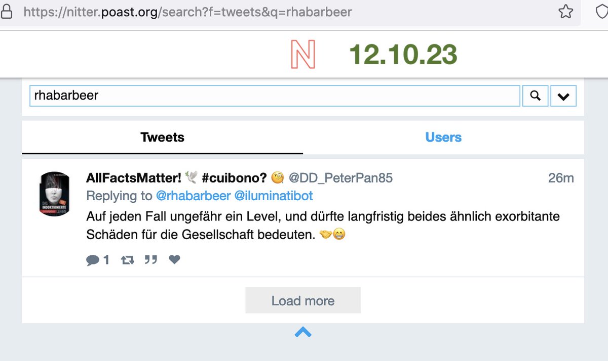 rhabarbeer's tweet photo. Hallo @elonmusk 
#nitter zeigt
- bei der suche nach `rhabarbeer`-tweets
aktuell nur einen tweet von @DD_PeterPan85
https://t.co/bYjW0CFTI9
Bild1
– bei der suche nach `rhabarbeer`-users
aktuell `No items found`
Bild 2

#VisibilityFiltering #shadowban 
Warum?
cc @support @twitterde https://t.co/J28Nu6i0XJ