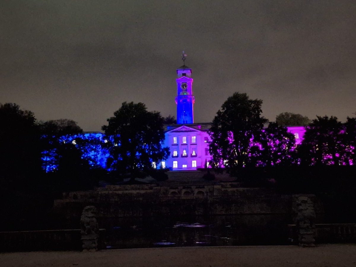 FSFundraising's tweet photo. We’re absolutely delighted to share with you an image of the Trent Building at the @UoN_Community lit up tonight for @BLA_Campaign. The Trent Building will be lit Pink &amp; Blue for the Torchlight Walk on Sunday night, the walk will start at 7pm from the Lakeside Theatre #BLAW2023 https://t.co/94zchWYWuB
