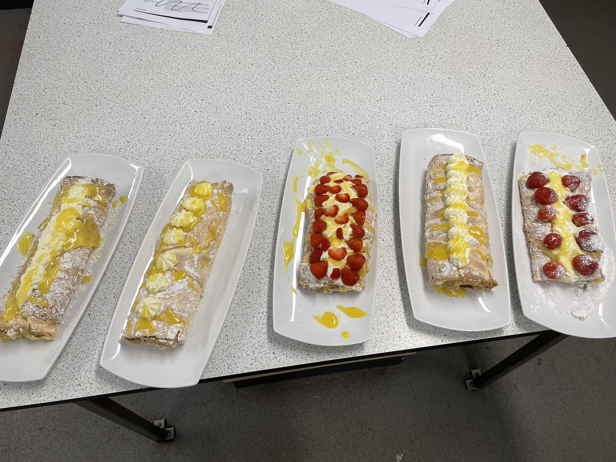 Years 12’s rocking it with homemade lemon curd , coconut meringue roulade . Gurt Lush 😋😋😋