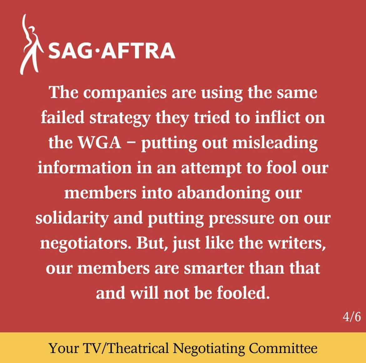 Update on the negotiations. Thank you @sagaftra for standing strong for all of us, the members✊🏾✊🏾✊🏾