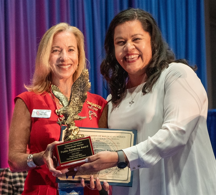 NFRW's tweet photo. The Florida Federation of Republican Women was awarded the highly prized Public Relations Award during the National Federation of Republican Women (NFRW) 42nd Biennial Convention in Oklahoma City on September 30, 2023. Texas and South Dakota took second and third place, respectively.
@GOPWomenFFRW @TFRW @SouthDakotaFRW 
Read more: https://t.co/IRQtiba2re

#RepublicanWomenLead
