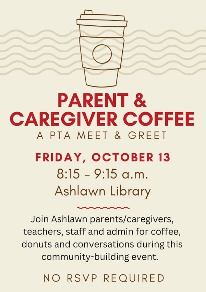 Join us tomorrow morning at 8:15 for the PTA Parent and Caregiver Coffee! Enjoy coffee ☕️ and donuts 🍩 while connecting with our amazing Ashlawn community! @ashlawnitc @DualLangEdProud