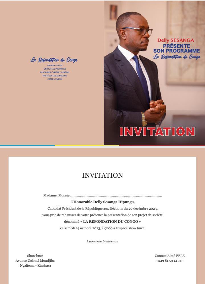 MayambaEzechiel's tweet photo. #RDC, #Presidentielle2023

Le prochain président de la République @DSESANGA présente son programme ce samedi 14 octobre 2023 à show buzz. @MendaChristian @CitoyenProsperK @Nicolas_Lenga @damaskabeya96 https://t.co/tIO3ICmpqp