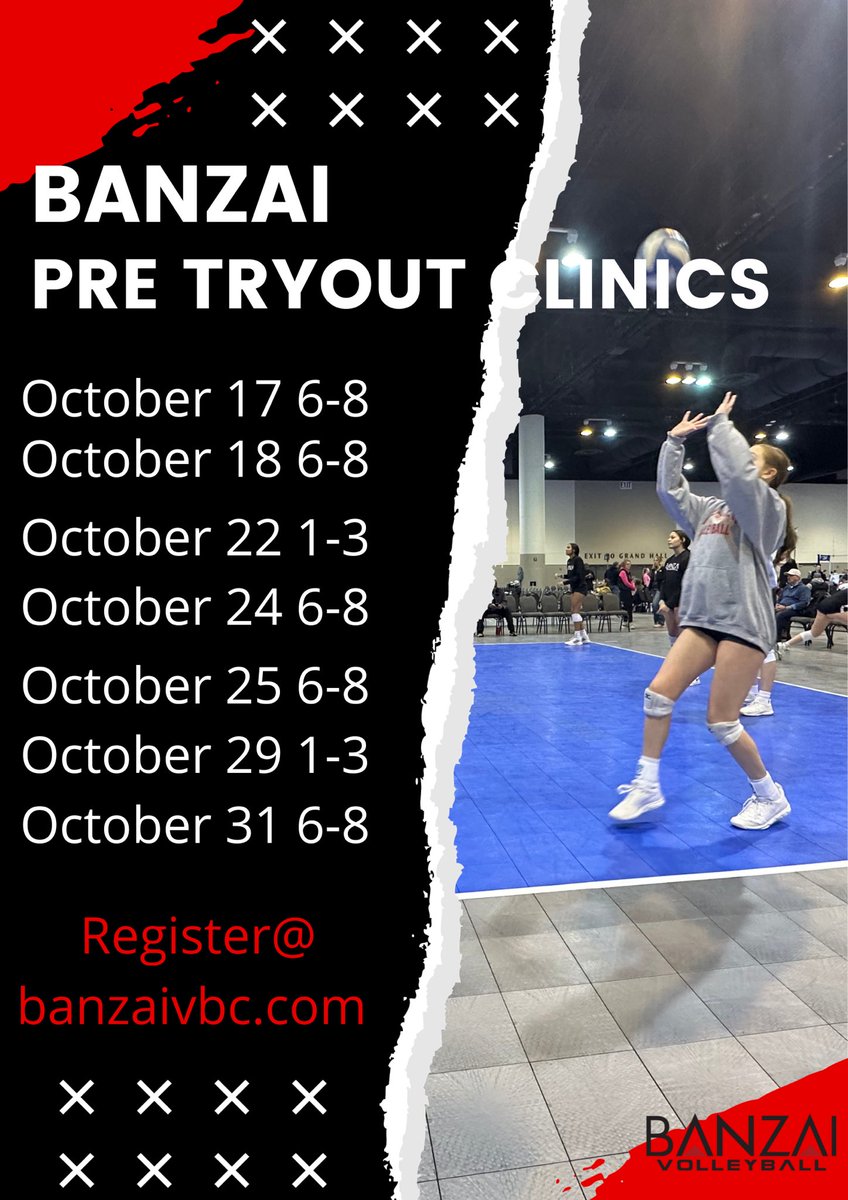 Banzaivb's tweet photo. ⭐️15-18u it’s your turn! Pre tryout clinic dates. See you there. Resister @ https://t.co/CFsjtYCSbL https://t.co/emLX6nXVMP