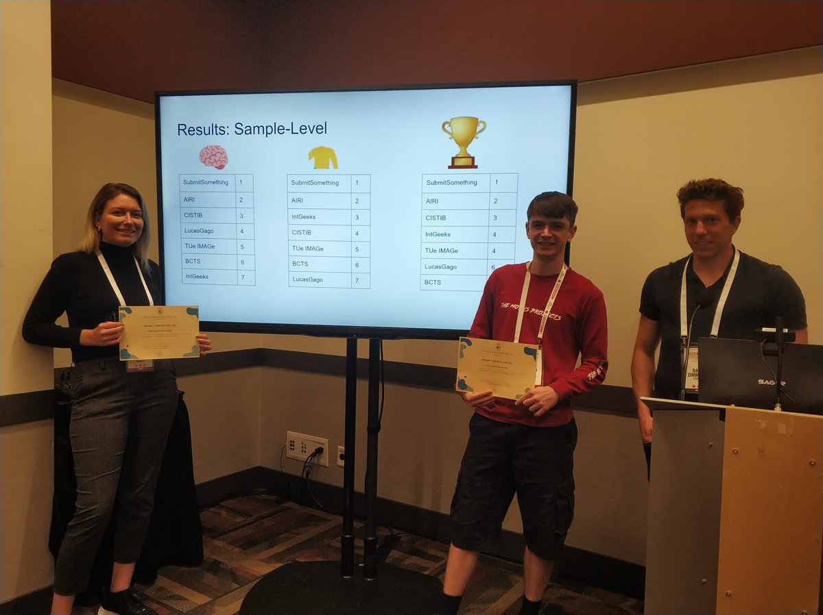 Bernhard Kainz (@bernhardkainz1) on Twitter photo Very successful #MICCAI MOOD challenge medicalood.dkfz.de/web/ with our Team SubmitSomething winning all categories 🎉🎉
<a href="/aibe_fau/">Department AIBE (FAU Erlangen-Nürnberg)</a> <a href="/BioMedIAICL/">BioMedIA Imperial</a> <a href="/BorderlessSci/">Borderless research group</a> #MICCAI2023
x.com/bernhardkainz1…
x.com/bernhardkainz1… Very successful #MICCAI MOOD challenge medicalood.dkfz.de/web/ with our Team SubmitSomething winning all categories 🎉🎉
<a href="/aibe_fau/">Department AIBE (FAU Erlangen-Nürnberg)</a> <a href="/BioMedIAICL/">BioMedIA Imperial</a> <a href="/BorderlessSci/">Borderless research group</a> #MICCAI2023
x.com/bernhardkainz1…
x.com/bernhardkainz1…