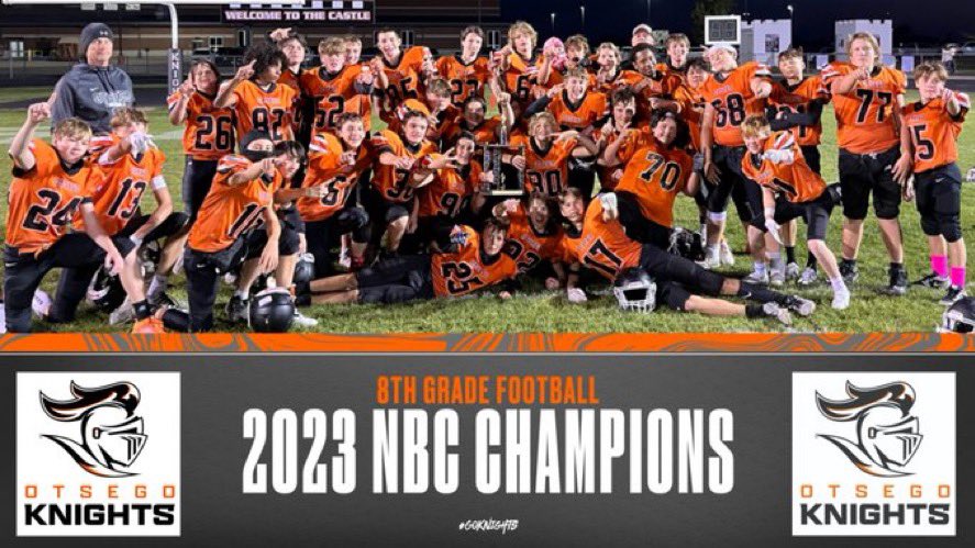 Otsego_Football's tweet photo. BACK TO BACK 🏆! 

NBC CHAMPS ONCE AGAIN! 

Congrats to our 8th team, Coach Bernthisel and Coach Dzierwa! Great work guys! Future is 😎 https://t.co/2kB9bINYgi