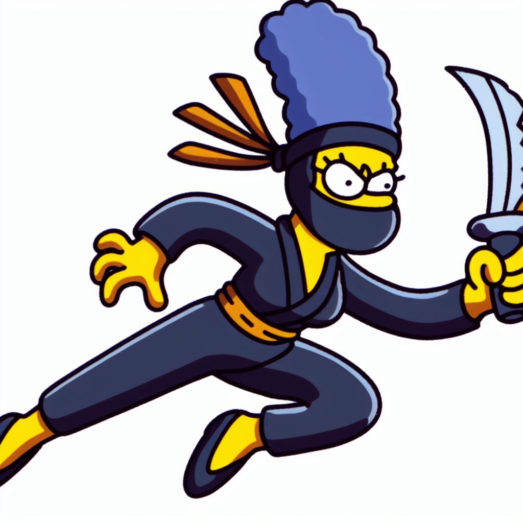 TheInviSimpsons's tweet photo. This AI-generated drawing with Marge Simpson dressed as a ninja is for you @BenHugh26422354 

#TheSimpsons #MargeSimpson #NinjaSimpsons https://t.co/7mfANiYlxH
